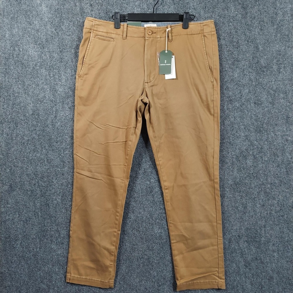 NEW Mutual Weave Pants Mens Fits 36x29 Brown Officer Chino Slim Stretch Casual